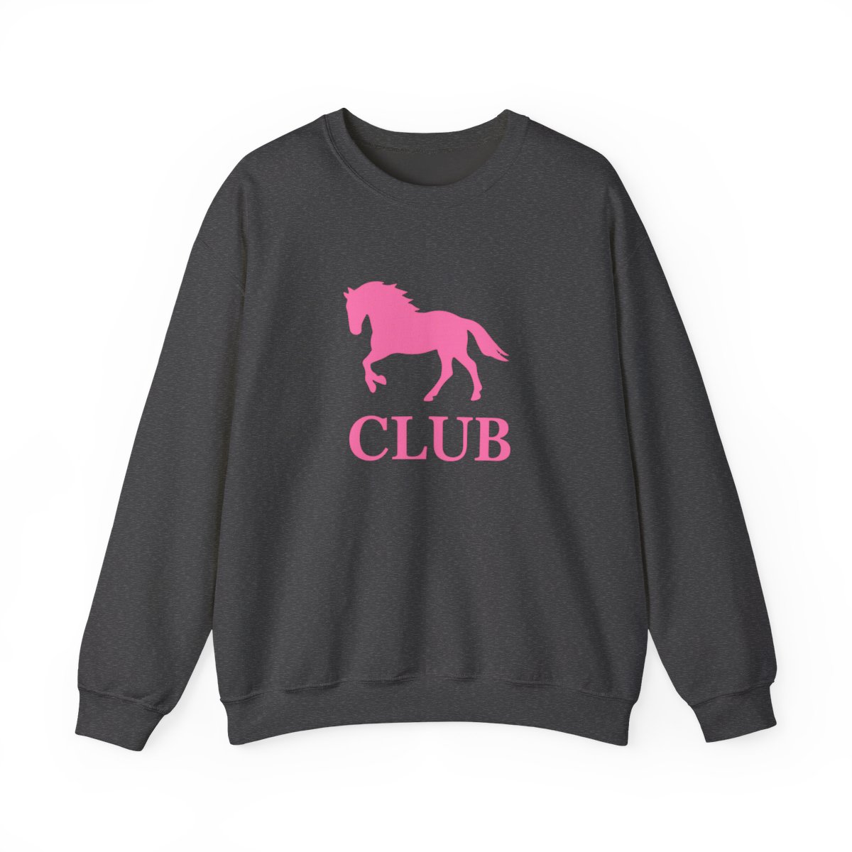 Black sweatshirt with a pink silhouette of a horse and the word "CLUB" printed on the front. - alternate angle 3, merchandise