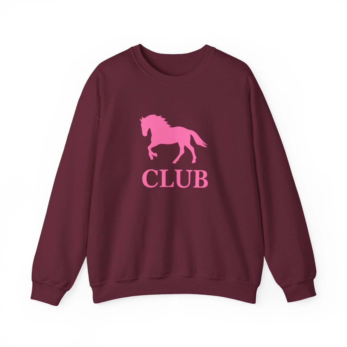 Black sweatshirt with a pink silhouette of a horse and the word "CLUB" printed on the front. - Official Sweatshirts merchandise