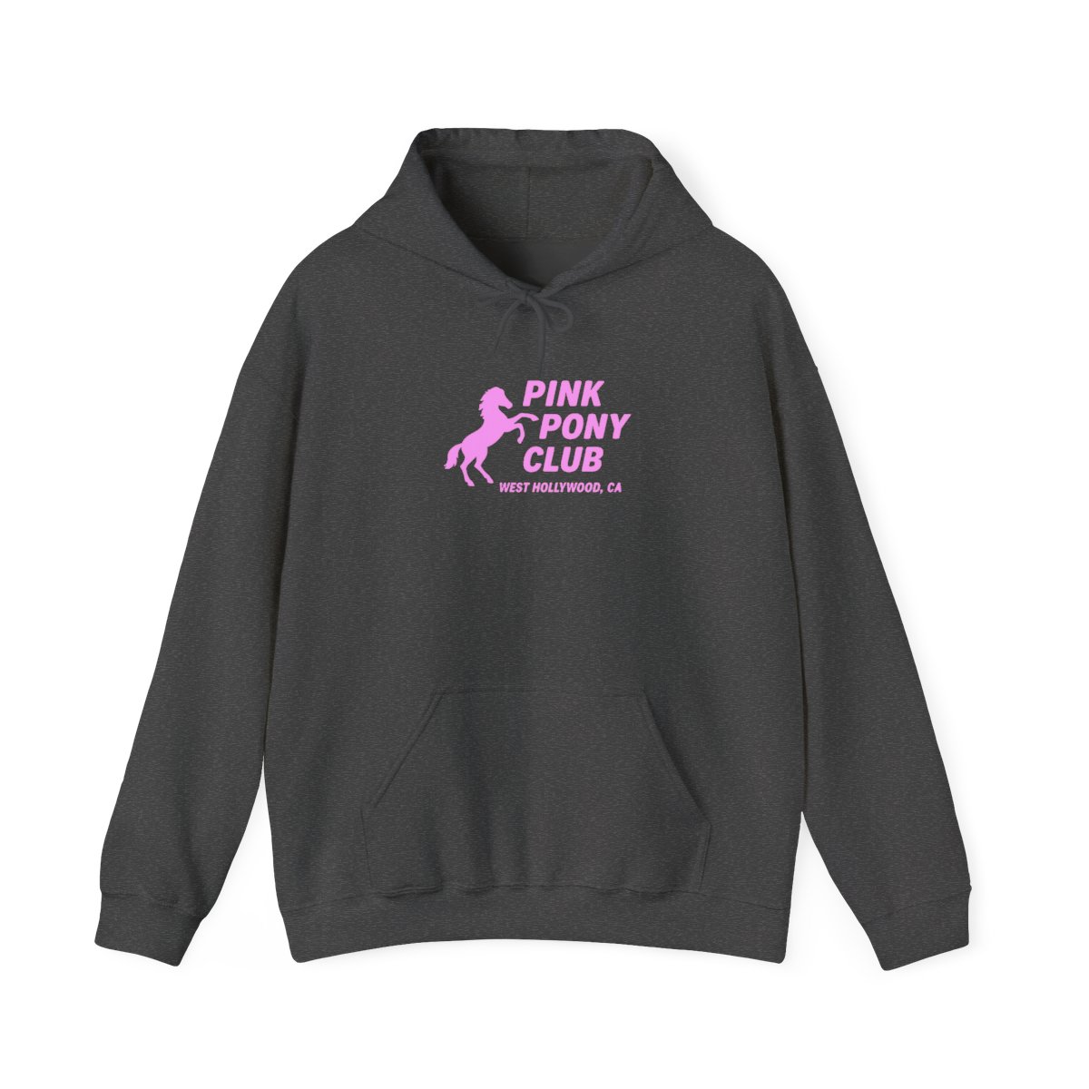 Light blue hoodie with a pink silhouette of a horse and the text "PINK PONY CLUB WEST HOLLYWOOD, CA" - alternate angle 5, merchandise