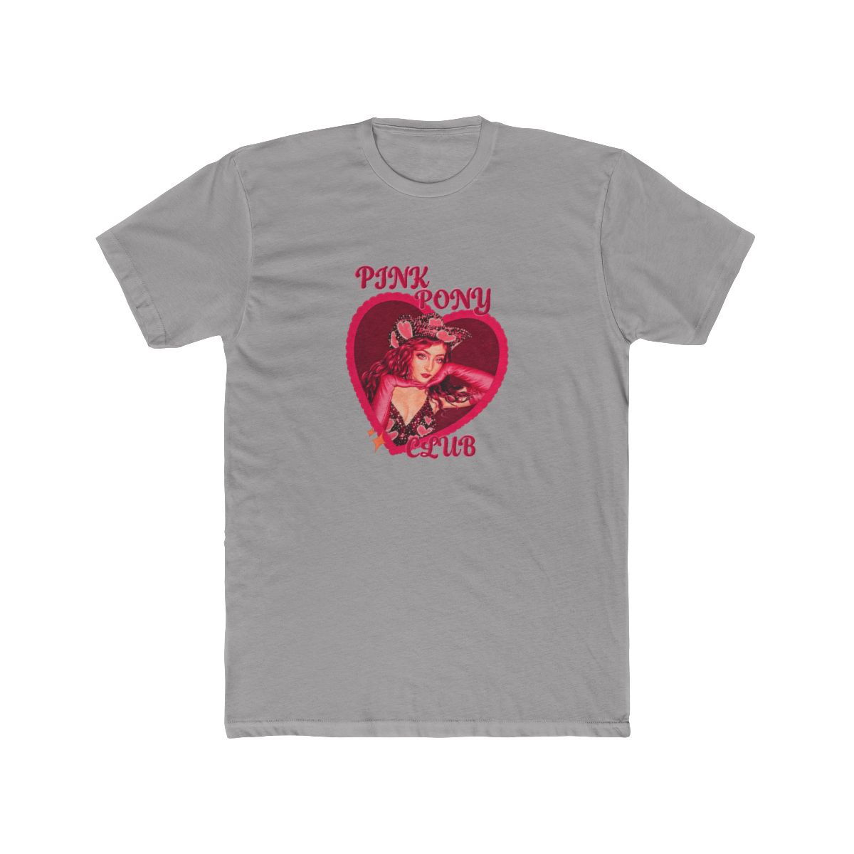 Two t-shirts with a pink heart design featuring a woman wearing a cowboy hat and the text "PINK PONY CLUB" - alternate angle 4, merchandise
