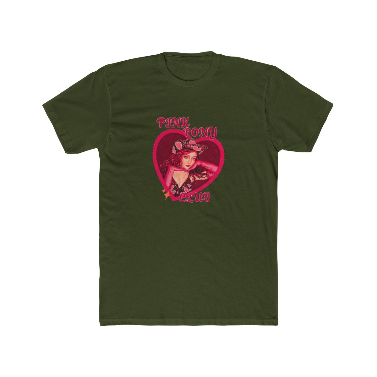 Two t-shirts with a pink heart design featuring a woman wearing a cowboy hat and the text "PINK PONY CLUB" - alternate angle 2, merchandise