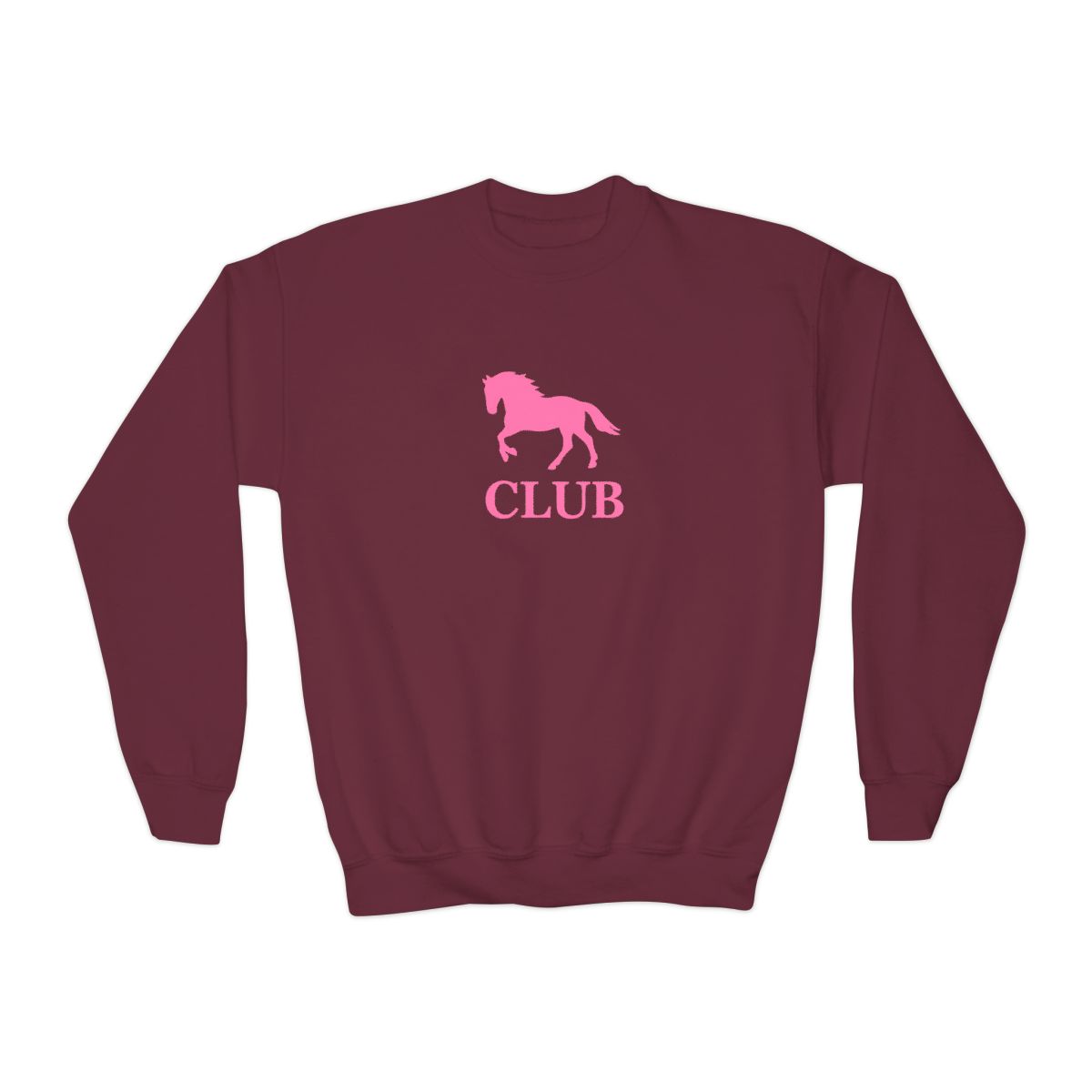 Black sweatshirt with a pink silhouette of a horse and the word "CLUB" printed on the front. (Kids) - alternate angle 4, merchandise