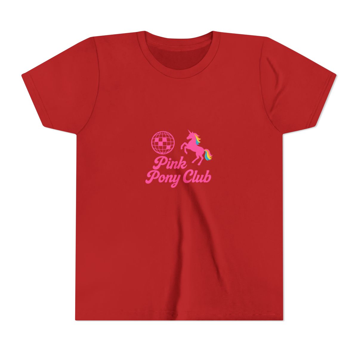 Black t-shirt with a pink disco ball, unicorn, and the text "Pink Pony Club". (Kids) - Official T-Shirts merchandise