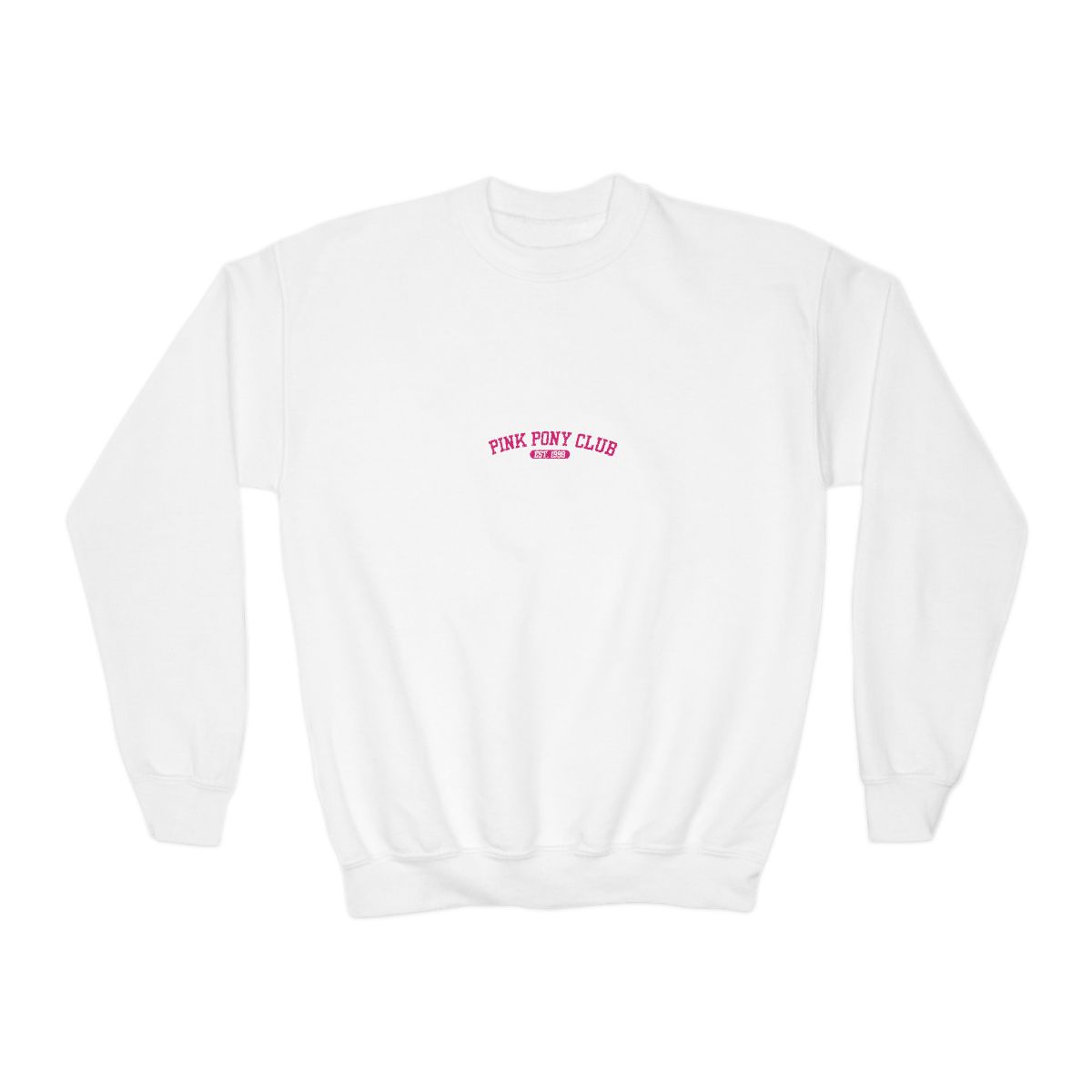 White Kids Hoodies with a pink graphic that says "PINK PONY CLUB EST. 1998"
